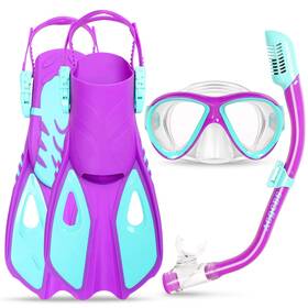 B0crb25r7r Acqces Snorkeling Gear For Kids Ages 5-15 4 In 1 Mask Fins Snorkel Set With Hd Tempere