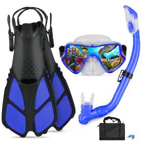 B09nym9sbw Aosdero Kids Snorkel Set Flippers Panoramic Mask And Dry - Ages 5-14