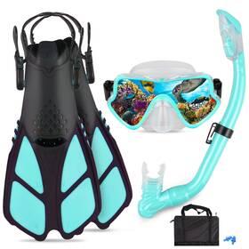 B09nymbjsx Aosdero Kids Snorkel Set Fins Mask Dry And Bag - Ages 5-14