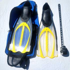 Ca176433 Cressi Pluma Italy Dive Fins Clear/yellow Rare With Maui Shop Canvas Case