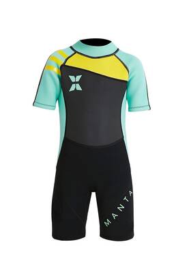 Fhsp0492 Dive & Sail And Kids 2.5mm Warm Wetsuit One Piece Uv Protection Shorty Suit Green