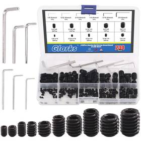 2ftft-1 Glarks G-1150 230pcs 10 Size 3/8x1/2ftft-1/8x3/16ftft Internal Hex Allen Head Socket Set Screw