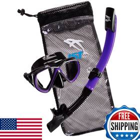 Ist B0159dpo0i Snorkeling Combo Set Mask Semi-dry Snorkel Mesh Travel Bag Black Silicone