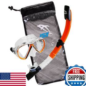 B0159dpo26 Ist Snorkeling Combo Set Mask Semi-dry Snorkel Mesh Travel Bag Orange Adult