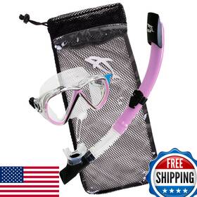 B0159dpoq2 Ist Snorkeling Combo Set Mask Semi-dry Snorkel Mesh Travel Bag Purple Adult