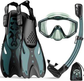 B0bq38ptx5 Kuyou Snorkel Set Adult Wide View Anti-fog Mask Dry Adj. Fins And Bag
