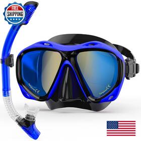 B0f2mshkhk Melumilu Snorkel Set Adult Blue Electroplated 180 Panoramic Anti-fog Scuba Mas