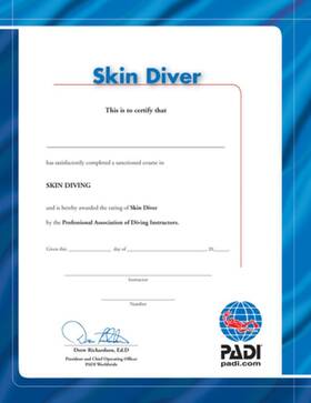 40024 Padi Skin Diver Certificate
