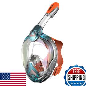 Seac B082xfhngf Magica Full Face Snorkel Mask For Youth - Aquamarine/orange