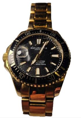 10atm St Hrling 3950a Stuhrling Depthmaster Diver Watch Gold Stainless Steel Quartz 330ft Men S