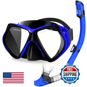 B0dzm13tpm Thvrue Snorkel Set Adult 180 Panoramic Anti-fog Scuba Mask And Dry Black Blue