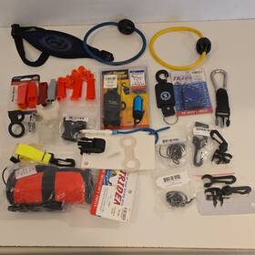 F616 Trident Egear Gear Keeper Scuba Diving Accessories Lot Whistles Clips