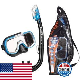 B07wh4cg5v Tusa Sport Youth Mini-kleio Mask And Dry Snorkel Combo Set Black/fishtail Blue