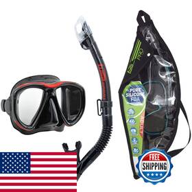 Tusa B07wh4ckz2 Sport Adult Powerview Mask And Dry Snorkel Combo Black/red With Reusable