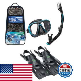 B07wj7gsgf Tusa Sport Adult Powerview Mask Dry Snorkel And Fins Travel Set Large