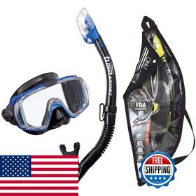 Tusa B07wj7h4d1 Sport Adult Visio Tri-ex Mask And Dry Snorkel Combo Black/metallic Blue