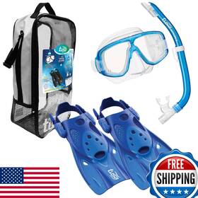 Tusa B07wn6zxzg Sport Adult Platina Hyperdry Mask Snorkel Fins Travel Set Clear Blue Large