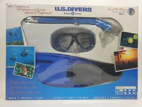 274665 U.s. Divers 4 Piece Snorkel Set Us Jr Pro Blue Jauques Cousteau First To Dive