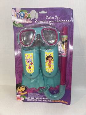 What Kids Want 687554266009 New Dora The Explorer 3 Pc Swim Set 1 Mask Snorkel Pair Flippers