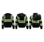 Men's Water Resistant Class 3 High Visibility Removable Hood Black Work Jacket. Fixed Price $49.99.
