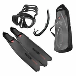 Seac Motus Tris Black Freediving Set W/ Long Fins, Mask, Jet Snorkel, Bag. Fixed Price $176.64.