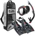 Tusa Black Red Snorkeling Set With Pure Silicone Mask And Fins. Fixed Price $129.90.