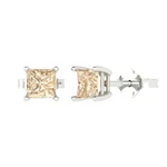 1.0 Ct Princess Real Morganite Classic Stud Earrings 14K White Gold Push Back. Fixed Price $356.83.