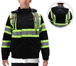 Men's Black Class 3 High Visibility Water Resistant Removable Hood Work Jacket. Fixed Price $49.99.