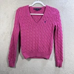 Ralph Lauren Sport Women's Pink 100% Cotton Cable Knit V-neck Sweater Sz Vtg. Fixed Price $19.96.