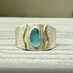Aqua Genuine Caribbean Sea Glass Sterling Silver Ring Size 8.5. Fixed Price $85.00.