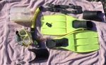 Dacor Mask Fins & Snorkel Yellow Scuba Small Turboflex Sp Vented Vintage Diving. Fixed Price $34.99.
