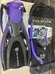 U.s. Divers Tiki Adult Snorkeling Set - Mask Fins & Gear Bag Purple L/xl. Fixed Price $44.99.