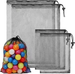 4 Pcs Mesh Drawstring Bag, Black Nylon Ball Multipurpose Storage Bags. Fixed Price $10.14.