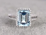 3.20 Ct Dark Aqua Blue Emerald Cut Cz Split Shank Gift Ring 925 Silver. Fixed Price $74.67.