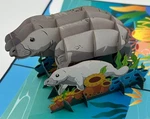 Manatee 3D Pop Up Card Sea Cow Ocean Creature Mammal Mother And Baby Aqua Life. Fixed Price $16.99.