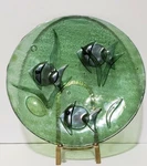 Large Fused Glass Plate Fish Underwater Air Bubbles 11 1/2". Fixed Price $54.99.