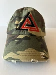 District Camo Hat Distressed Adjustable Strapback Cap Triangle Logo. Fixed Price $17.99.