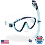 Cressi Tinetto & Iguana Dry Mask Snorkel Kits, Navy/ice Cyan. Fixed Price $66.30.