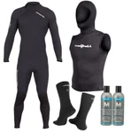 Men's Hyperflex Wetsuit, Neosport Hooded Vest, Cressi Anti-slip Socks 2 Shampoos. Fixed Price $175.00.