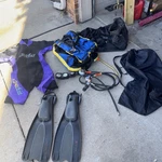 Scuba And Snorkel Equipment Lot, Seatec Bcd, Shorty Wetsuit, Flippers & 2BAGS. Fixed Price $275.00.