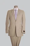 Renoir Mens Tan/khaki/beige 2-PIECE Suit (jacket/pants) Button Coat +tie/hanky. Fixed Price $124.00.