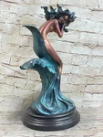 Water Goddess Mermaid Nude Female Aquatic Figure Bronze Statue Sculpture 16" X 9. Fixed Price $274.50.