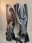 Used Cressi Frog Plus Open Heel Fins Black L-xl. Fixed Price $28.50.