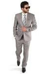 Slim Fit Men Suit 2 Button Notch Lapel Silver Grey Flat Front Pants By Azar Man. Fixed Price $89.00.