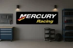 Black Marine Outboard Racing Garage Banner 71X24" Boat Performance Wall Flag. Fixed Price $24.99.