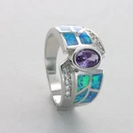 Oval Purple Amethyst Blue Fire Opal Ring Cz Rhodium 925 Sterling Silver #1030. Fixed Price $42.95.