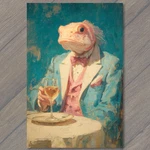 Sticker Fish Head Tuxedo Aqua Pink Suit Wine Glass Elegant Fancy Creature Dinn. Fixed Price $7.77.