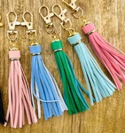 Vegan Leather Tassel Handbag Charm Key Chain With Gold Clip - 4 Different Colors. Fixed Price $6.00.