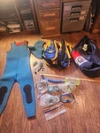 Scuba And Snorkel Equipment Lot, Seatec Bcd, Wetsuit+hood, 5 Goggles, Knife, Bag. Fixed Price $275.00.