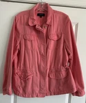 Talbots Women's Coral Pink Lightweight Full Zip Large Jacket Pockets Cinch Waist. Fixed Price $9.80.